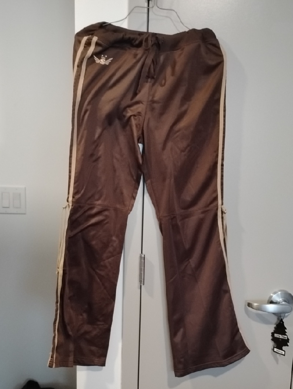 Brown Track Pants with Beige Side Stripes
